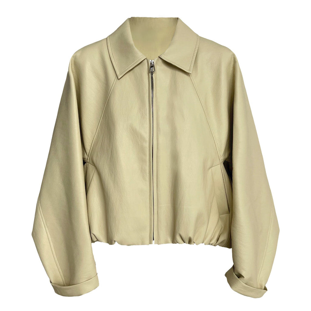 Niche design sense Korean lapel leather jacket women's early spring trend versatile PU coat