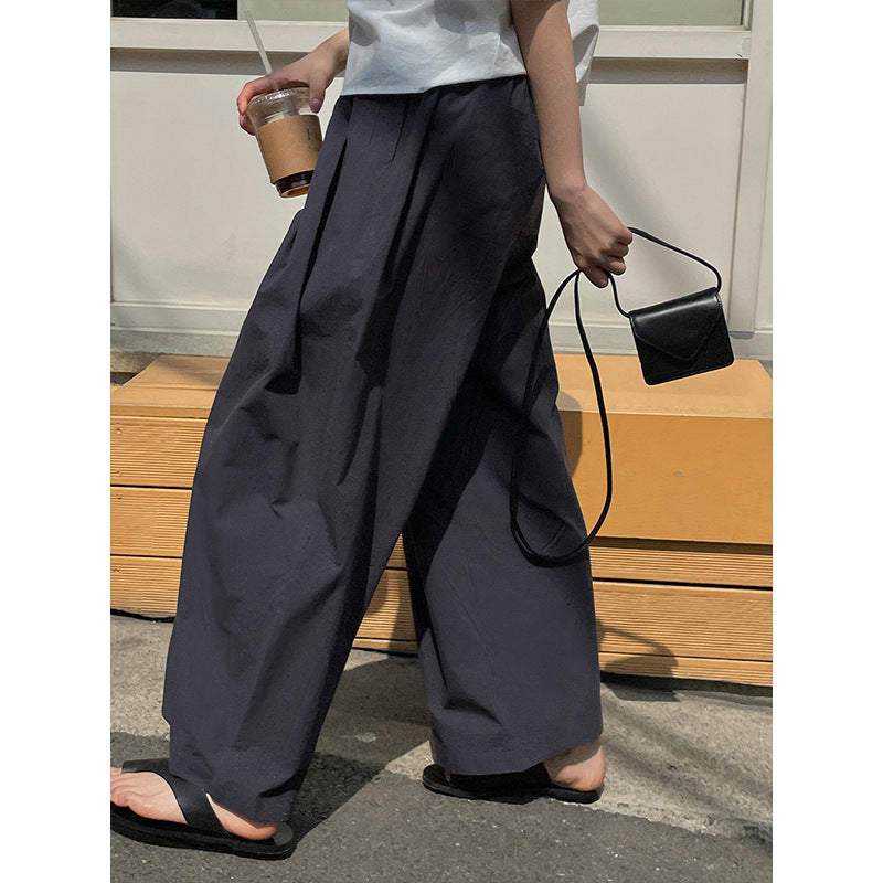 Loose elastic waist high waist straight balloon pants summer nine points