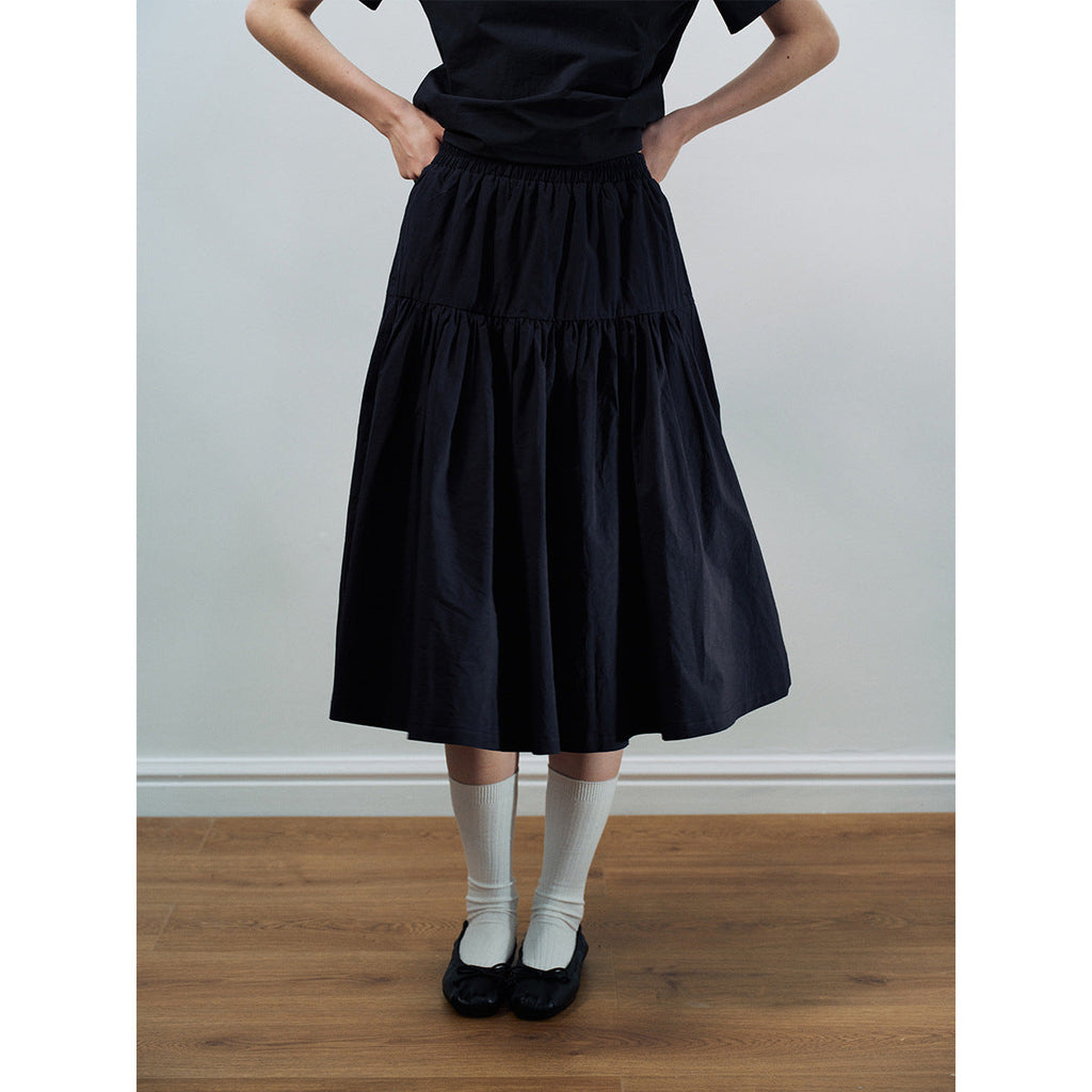Spring new casual riverside sun solid color split relaxed medium and long skirt