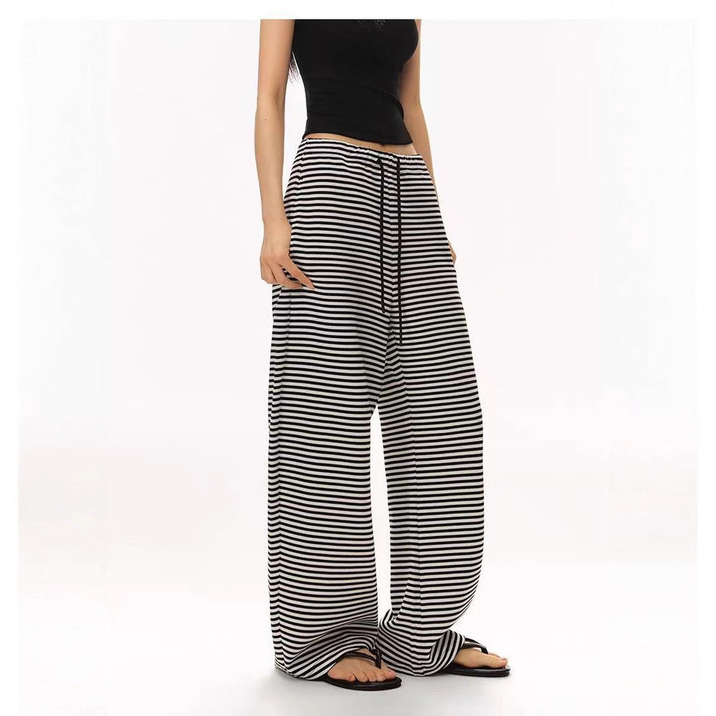 New light and elastic air layer striped loose silhouette drawstring casual scimitar trousers sweatpants women's