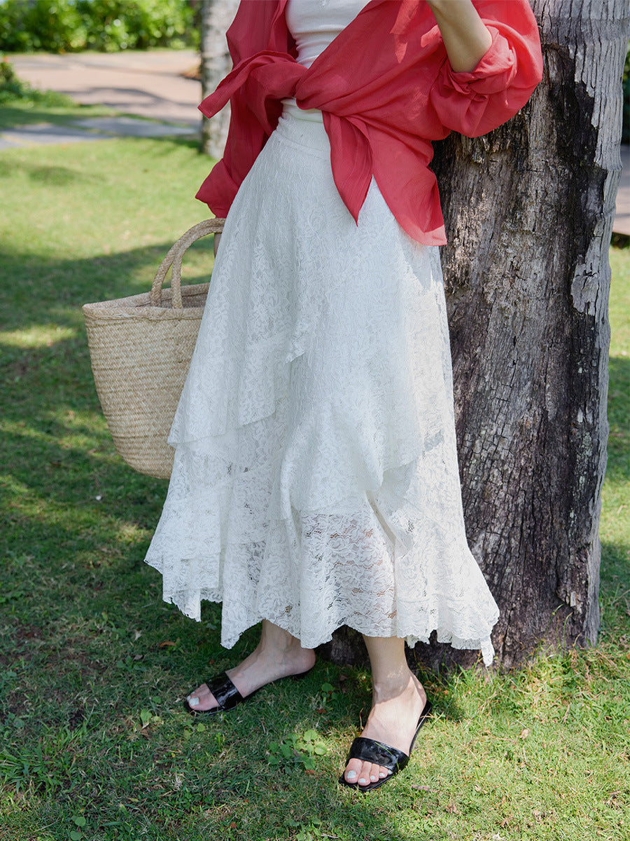 Lace split splicing smart kelp skirt skirt