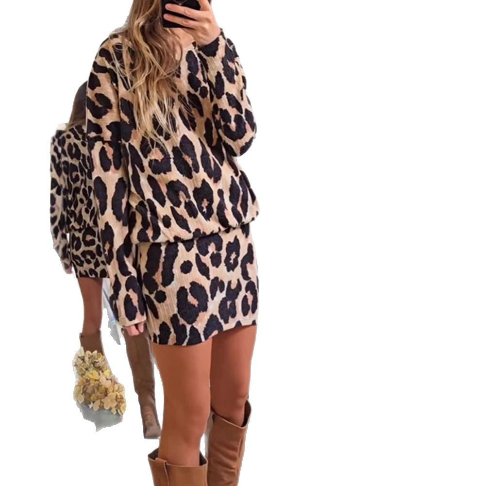 Leopard Print Long Sleeve Maxi Dress