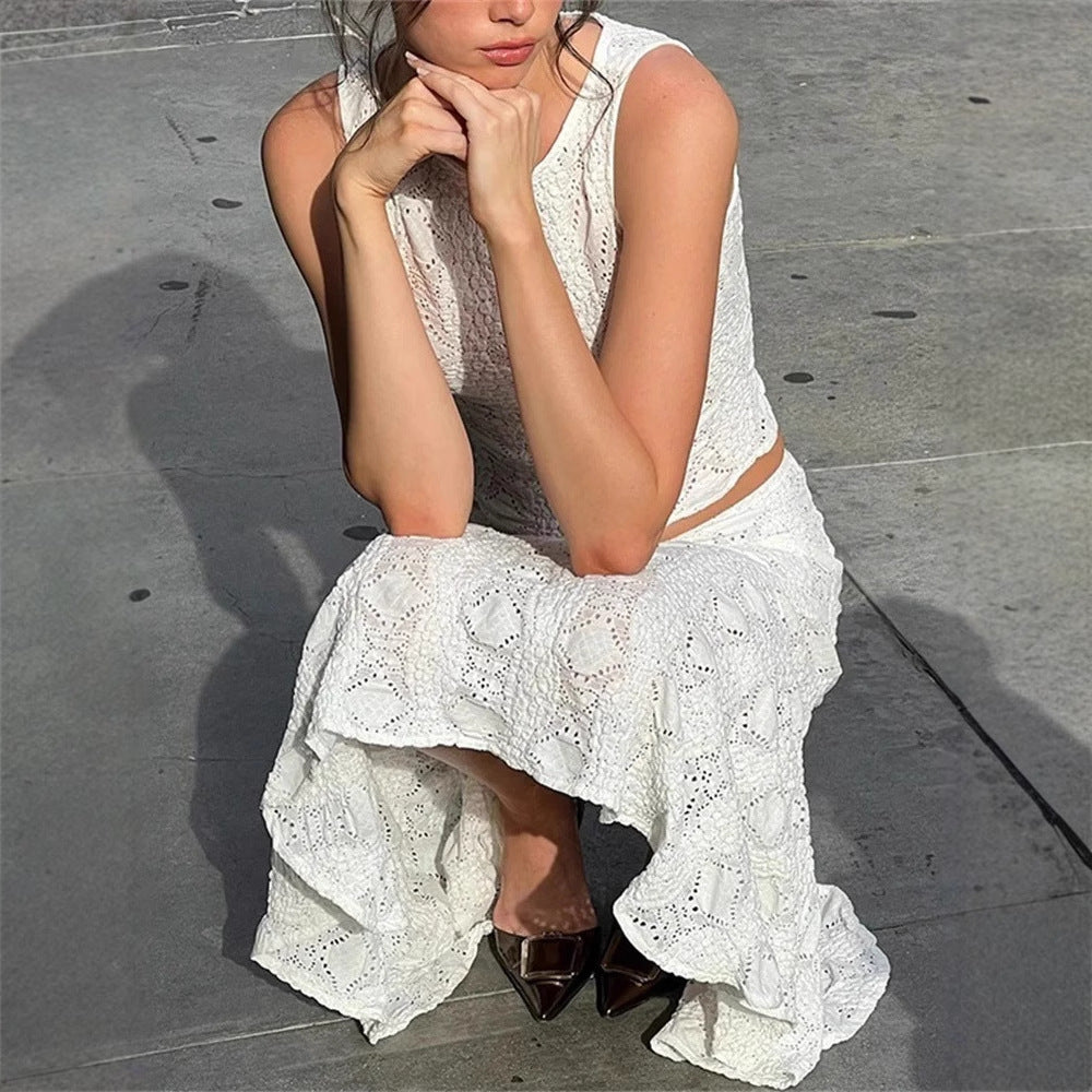 New women's clothing fashion casual sexy vacation style two-piece set crew neck top body skirt suit women