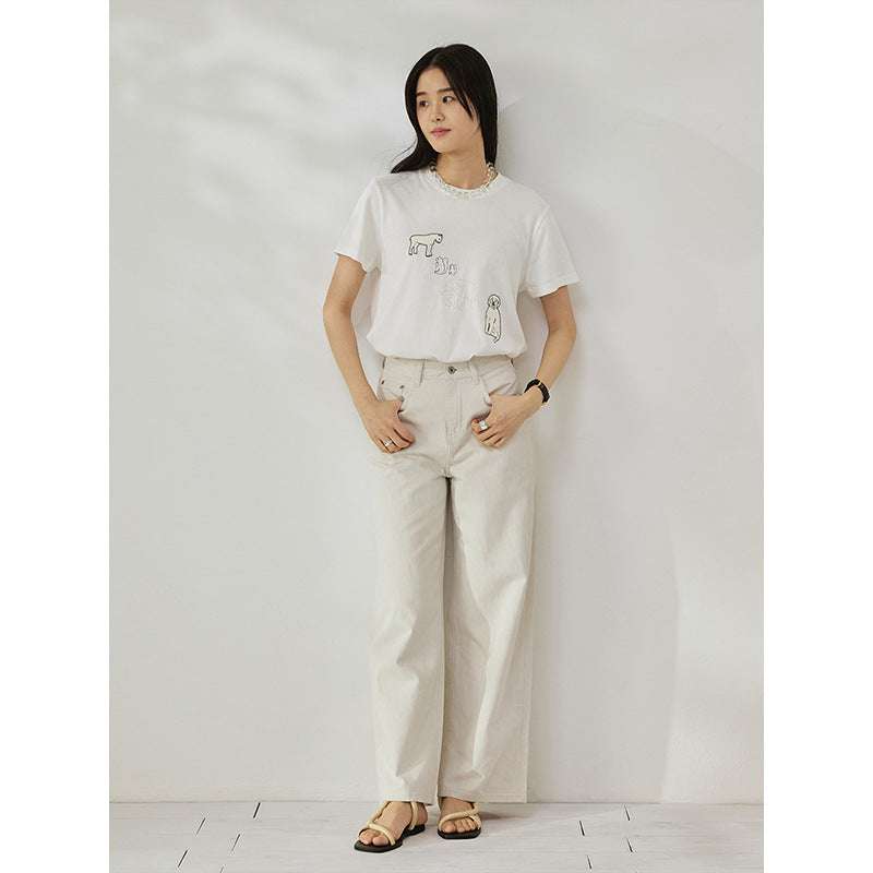 High Waist Retro Wide Leg Straight Linen Jeans
