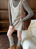 Korean atmosphere U-neck loose and thin stacked wool loop wool knitted vest dress
