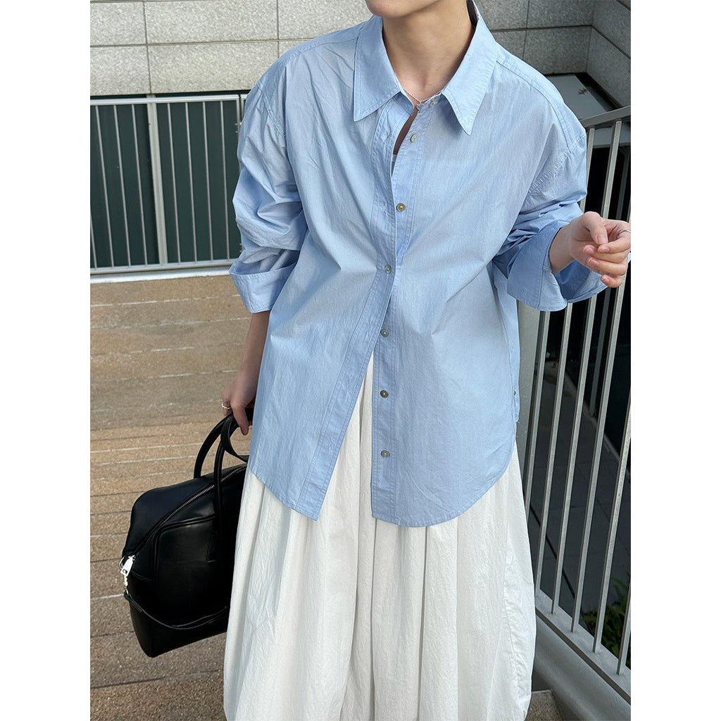 Minimalist high-end design loose long-sleeved shirt women's spring back button waist top