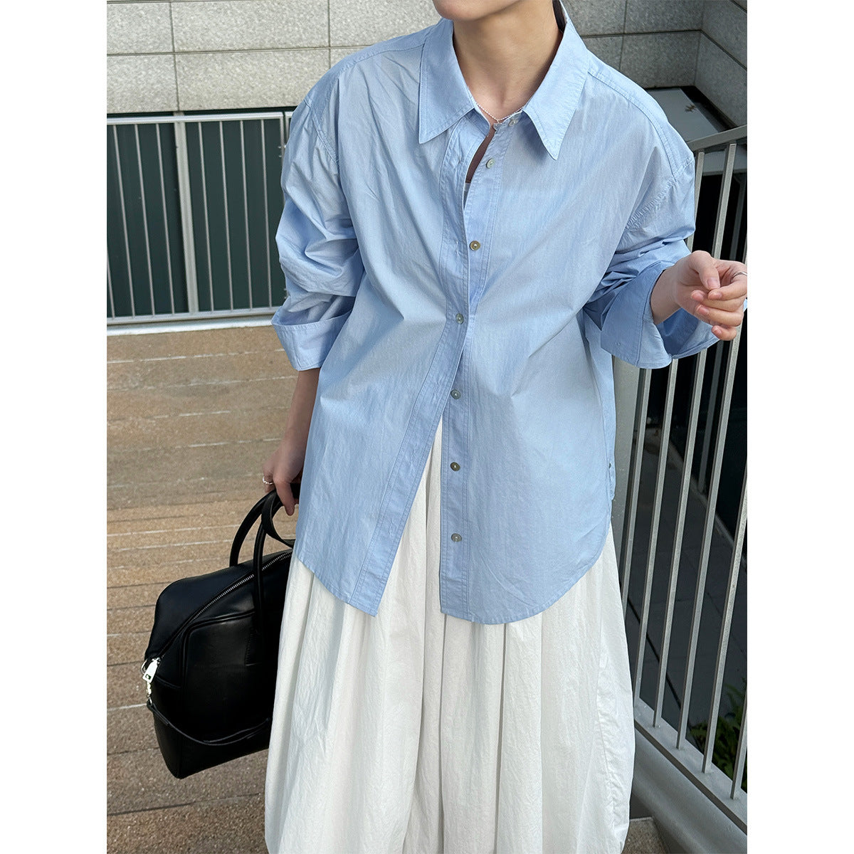 Minimalist high-end design loose long-sleeved shirt women's spring back button waist top