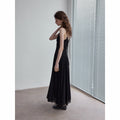 Vintage pleated chiffon asymmetric MIDI suspender skirt adjustable shoulder strap