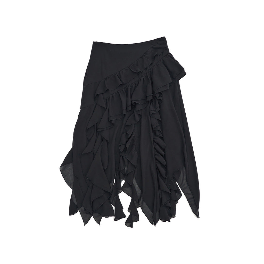 Spring new casual irregular easy solid color versatile medium and long skirt