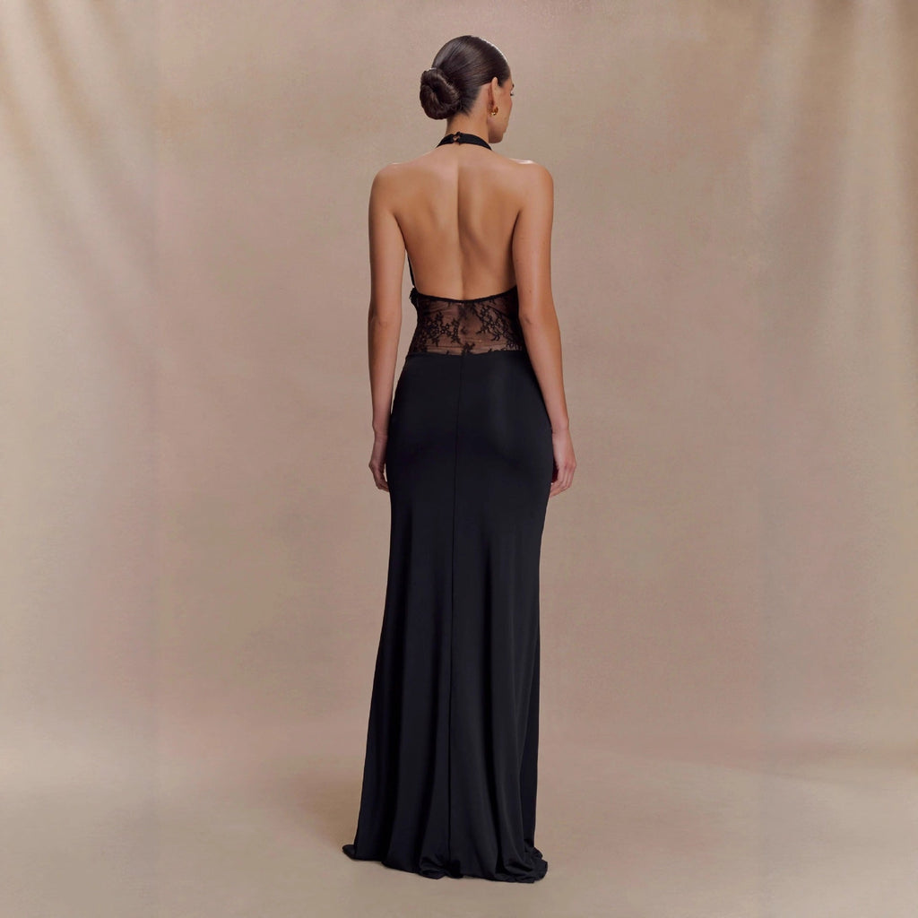 Sexy cut-out backless streamer lace dress
