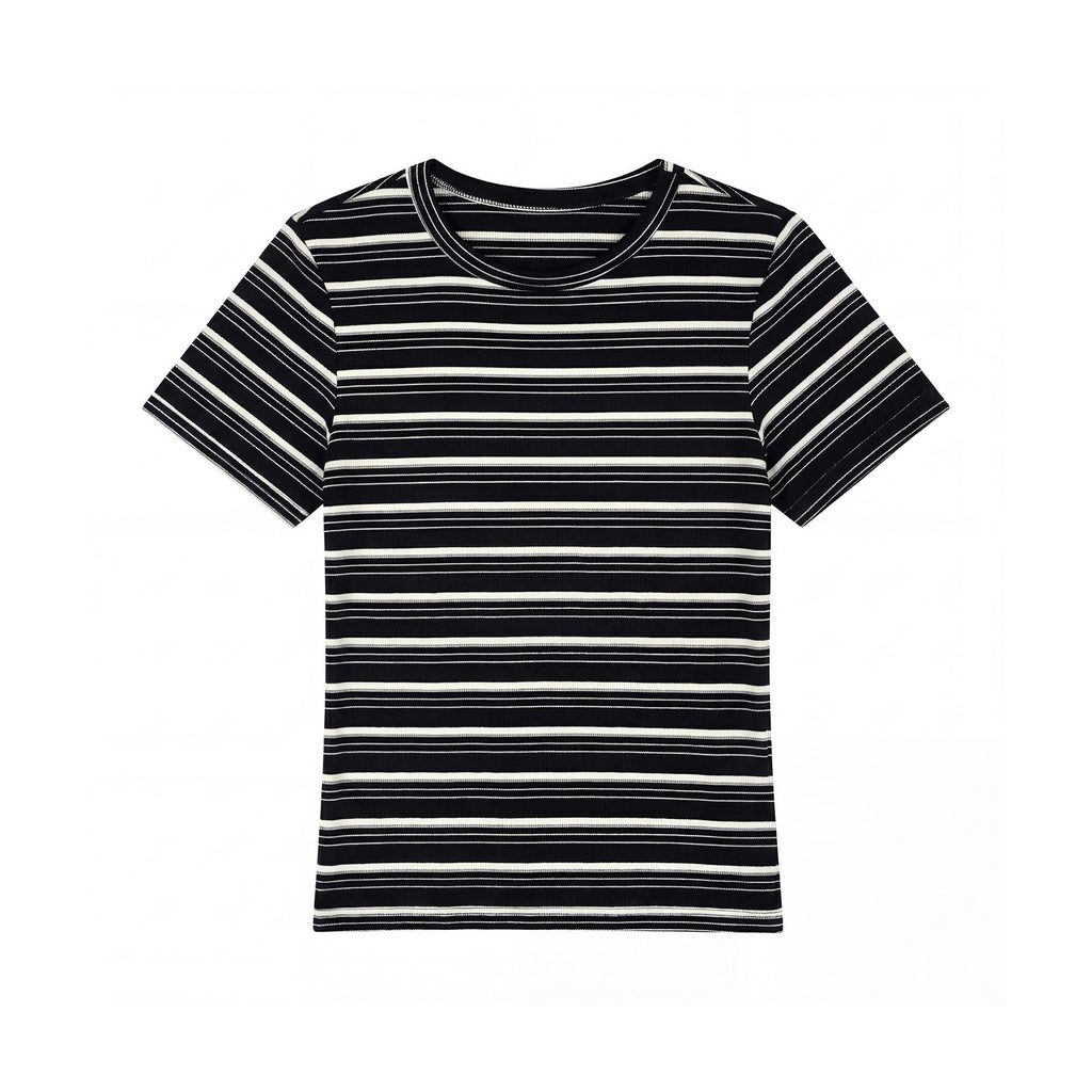 Women's Contrasting Striped Shoulder Short Sleeve T-Shirt | Casual Chic Top