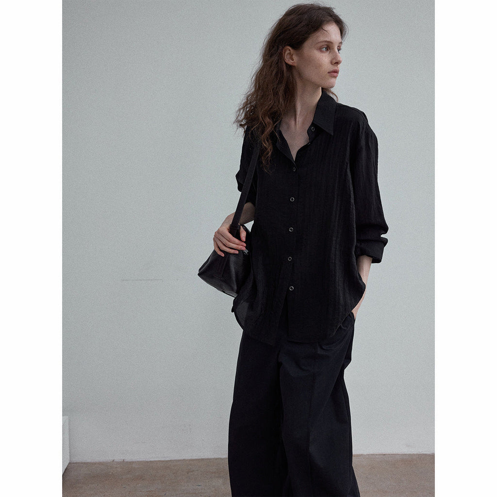 High-quality human silk natural fiber slightly wrinkled light-sensitive simple commuting classic long-sleeved shirt