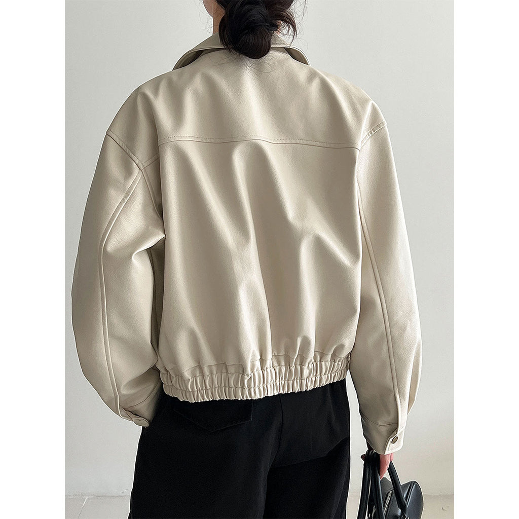 Korean locomotive style high-end lapel leather jacket