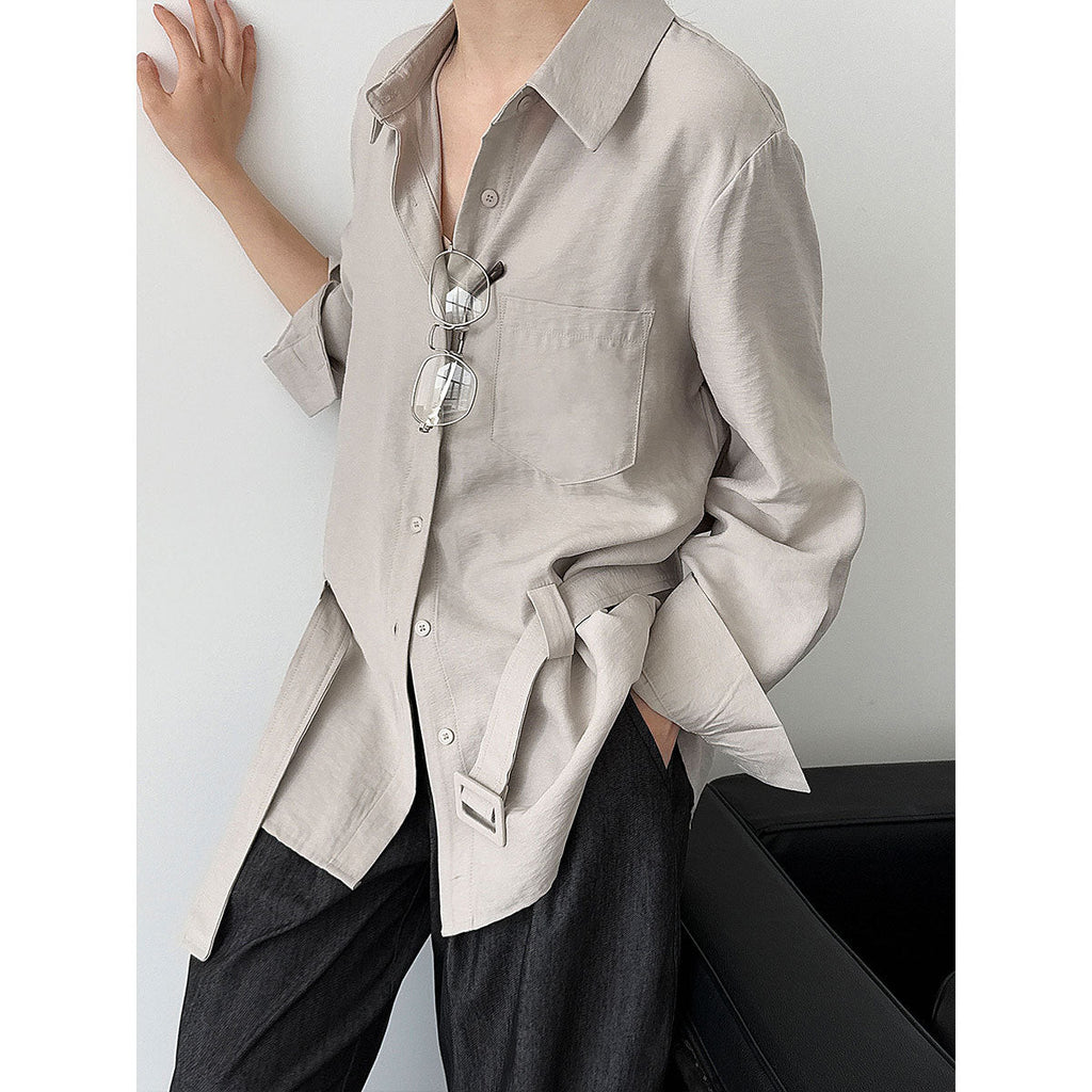 French commuter temperament cardigan with belt women's autumn new drape lazy style top shirt