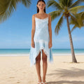 Fashion lace stitching satin suspender skirt asymmetrical sexy vacation dress