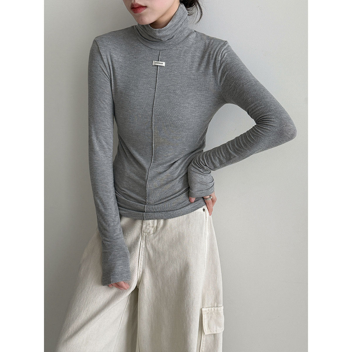 Soft waxy turtleneck slim-fit elastic inner bottoming shirt women's autumn new Korean standard T-shirt stacked top