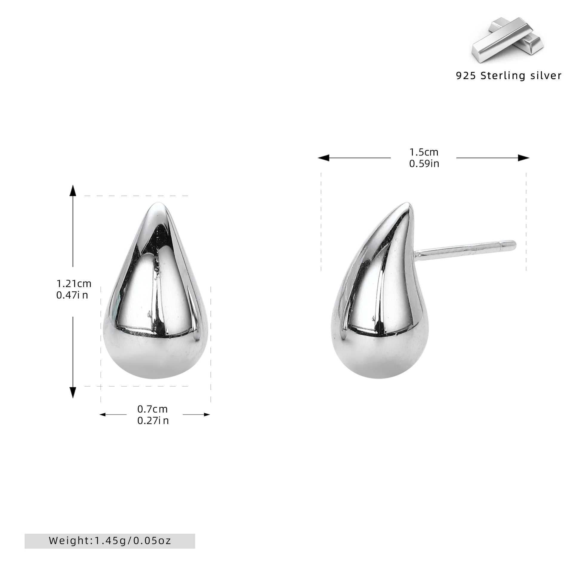 S925 sterling silver water drop stud earrings
