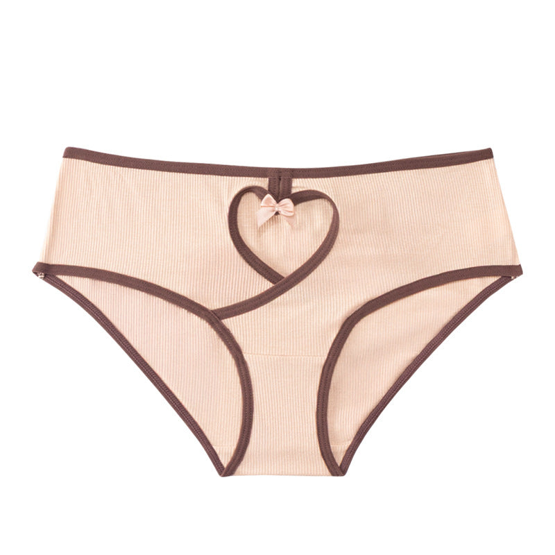 Large size low waist ribbed hollow color matching women's underwear pure breathable and comfortable hip lift bow underwear women