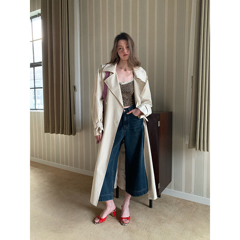 Loose temperament long trench coat