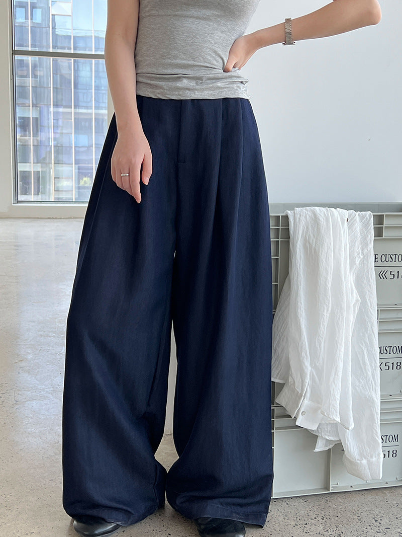 Simple and lazy Yamamoto high-waisted wide-leg trousers women's summer new relaxed imitation Tencel pants