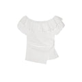 Off-Shoulder Ruffle Trim Bubble Sleeve Cotton Top