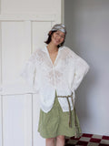 Hollow POLO neck sunscreen cardigan knitted sweater loose outer long-sleeved top