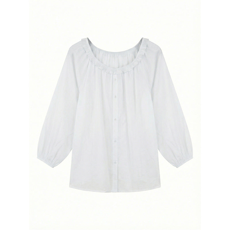 Ramie cotton ruffle leaf edge design shirt