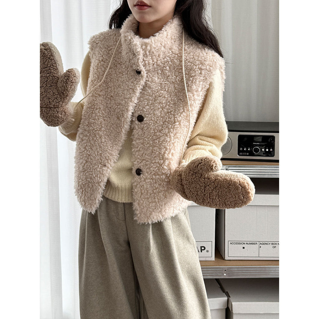 Panax notoginseng wool suede fur integrated sleeveless vest women's autumn and winter lamb wool vest