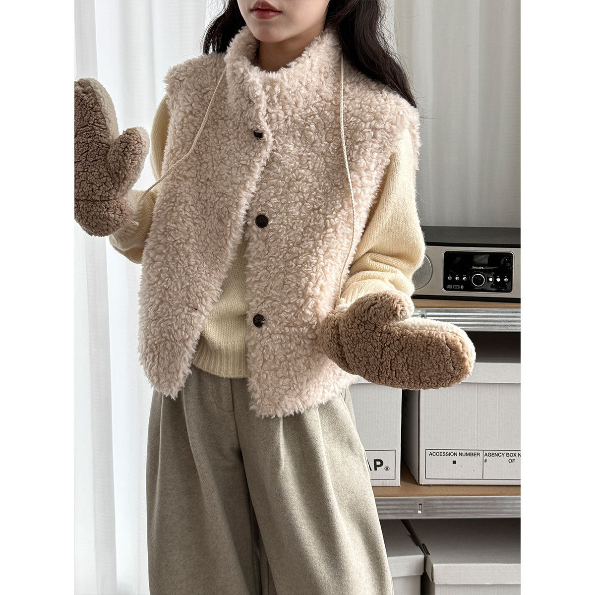 Panax notoginseng wool suede fur integrated sleeveless vest women's autumn and winter lamb wool vest