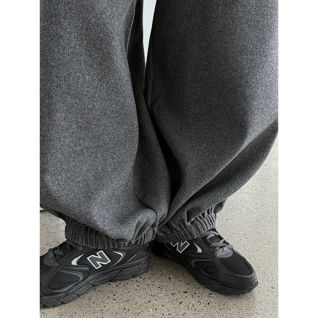 Korean retro wool leggings women's winter new polished warm lazy casual pants