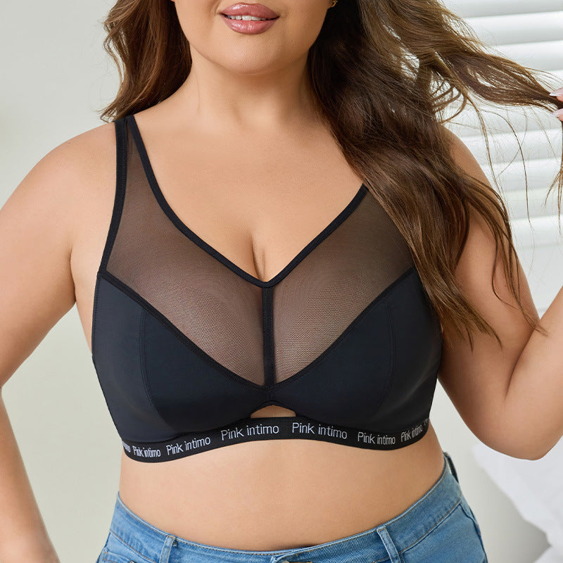Large size underwear women's big breasts show small anti-sagging gathering can be adjusted thin fat MM bra