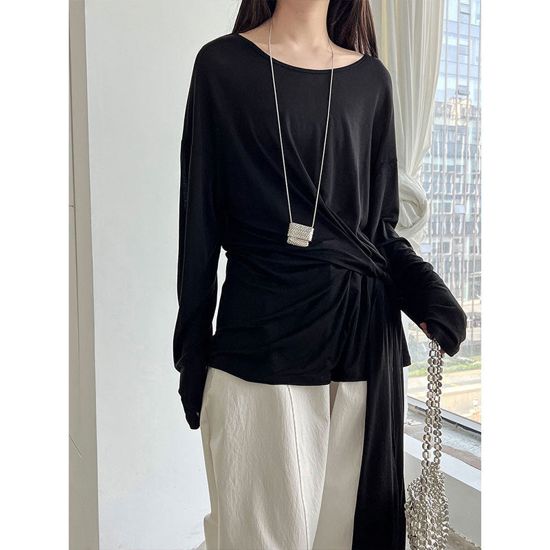 Korean simple strap blouse loose thin long-sleeved women's summer new design sunscreen top