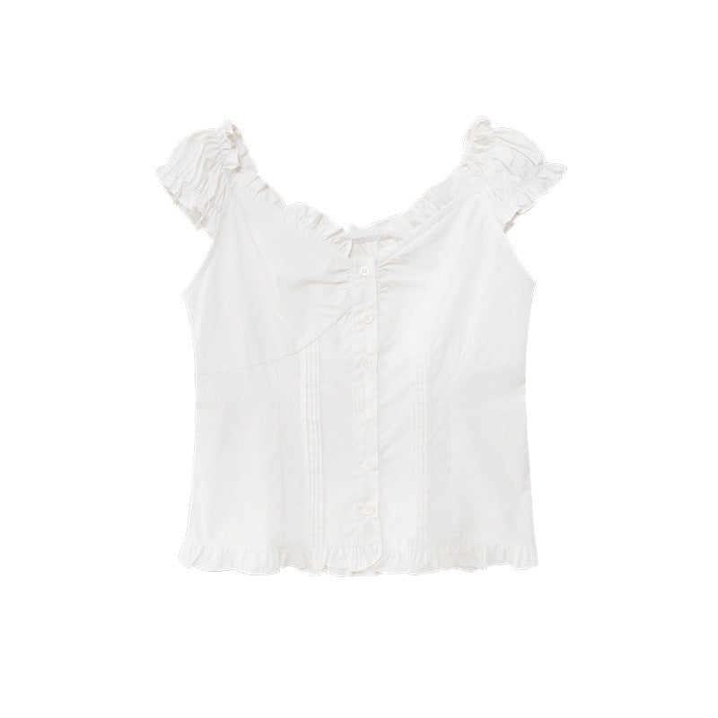 Shirt French Fungus Edge V-Neck Slim Fit Top