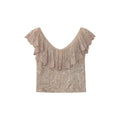 Slim-fit backless sexy ruffle-edged lace shirt top