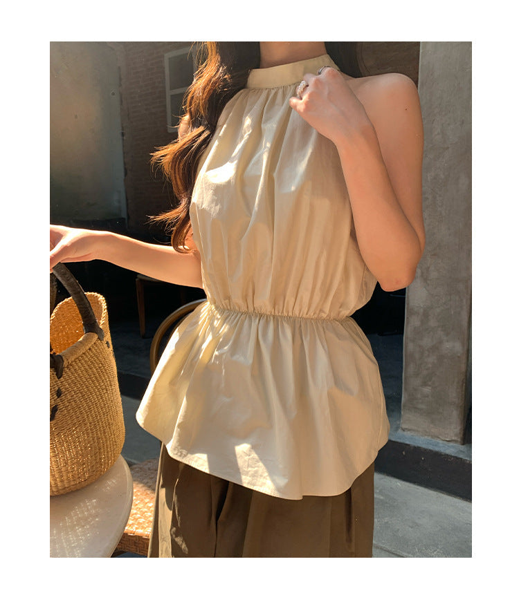 French minimalist temperament waist stand-up collar vest sleeveless top
