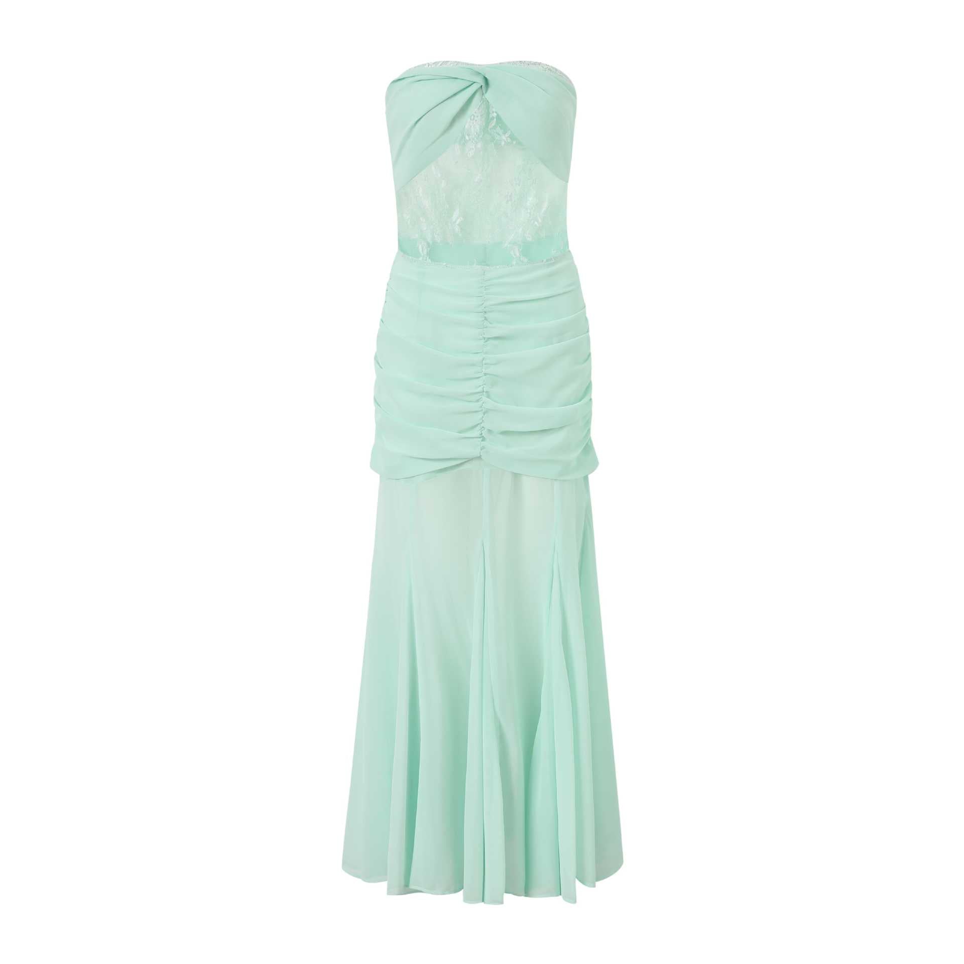 Sexy pleated mesh paneled see-through lace dress