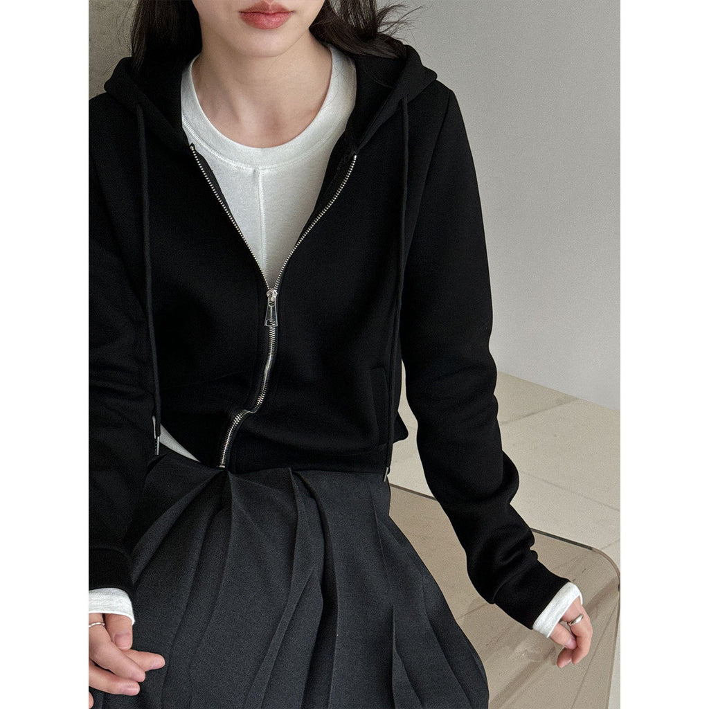 Korean hooded short zipper sports sweater women's early spring new casual versatile jacket