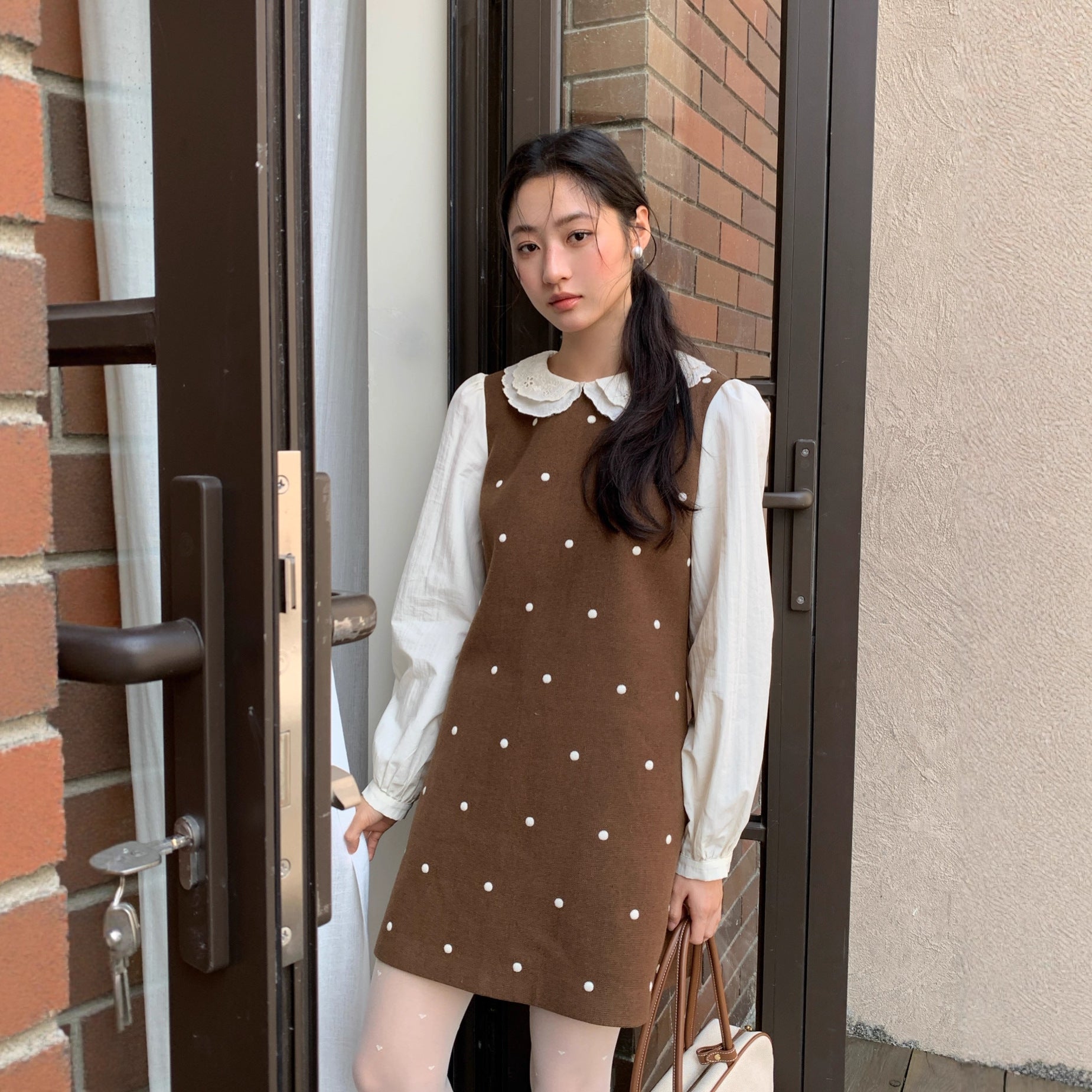 Autumn noble feeling daughter wears sweet age-reducing fake two-piece dress