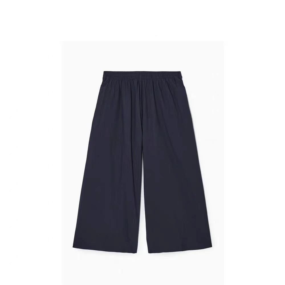 Navy blue stretch waist wide-leg pants