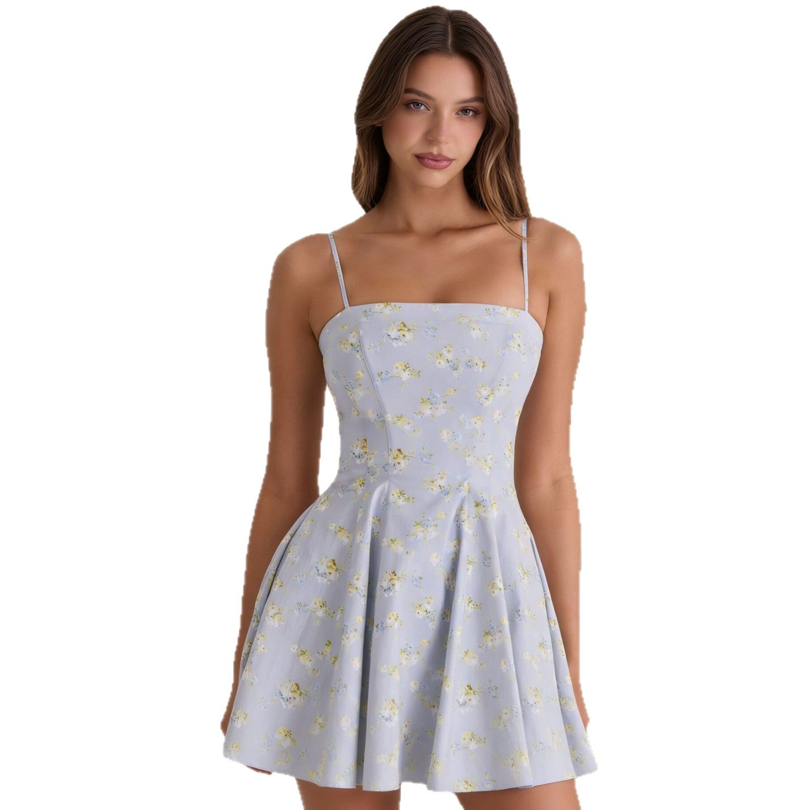 Stylish resort-style slip skirt backless sexy slim print dress