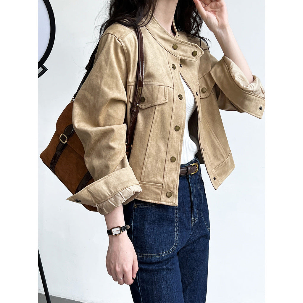 Suede short coat women's autumn new design sweet cool locomotive tooling jacket top