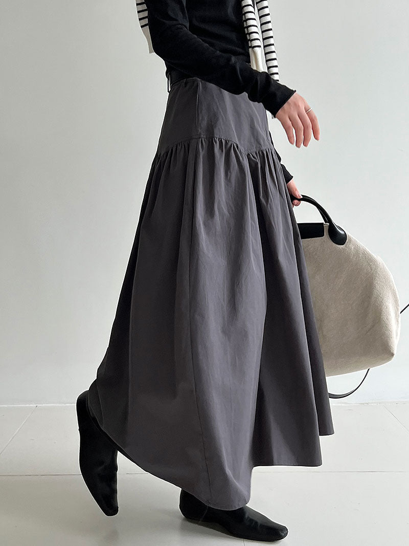 French waist seal shirred umbrella skirt women's new retro versatile high-waisted design sense slimming skirt