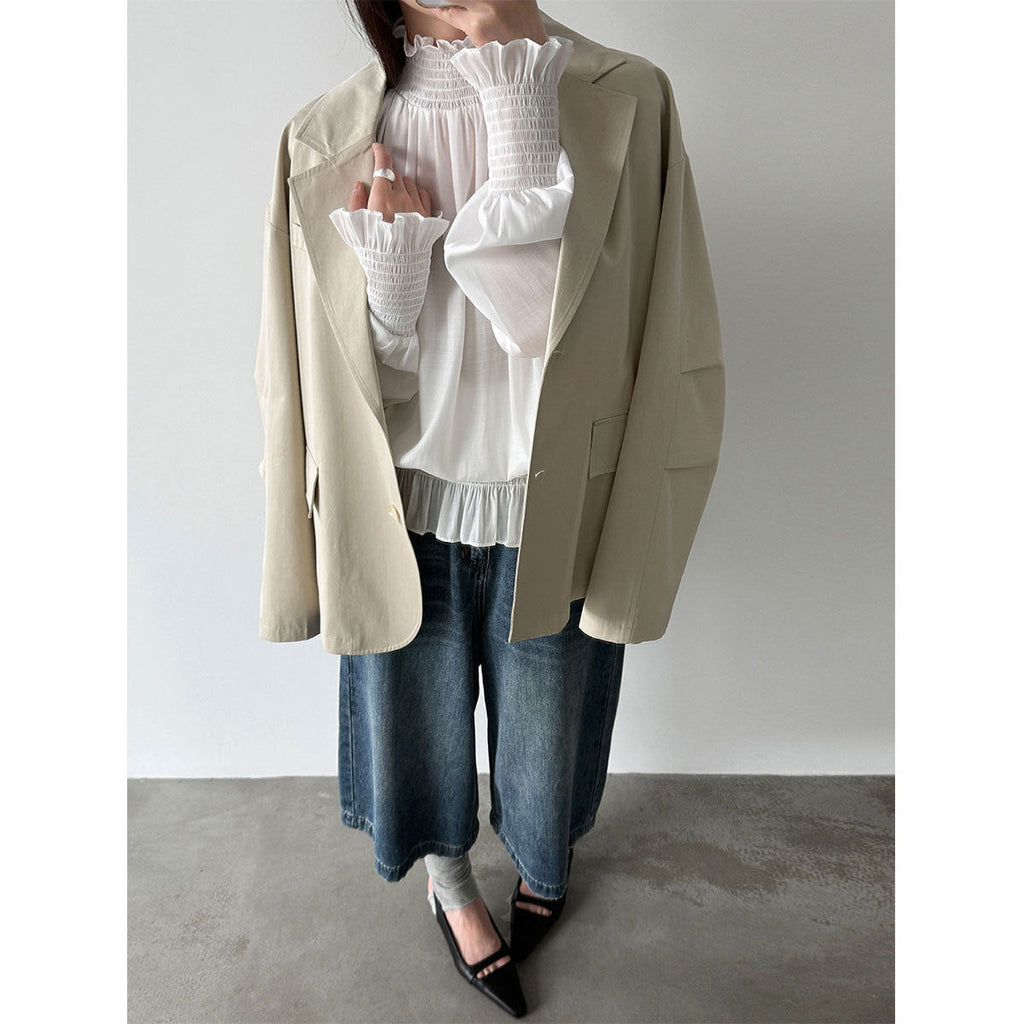 French pleated shirt spring court style petal sleeve bubble sleeve gentle shirt top