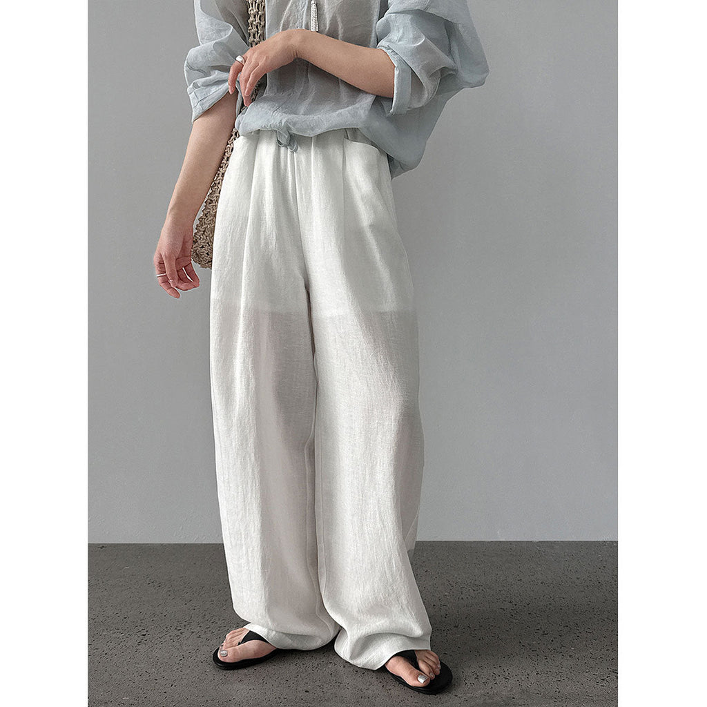 Tencel linen pendant elastic waist wide-leg pants women's 26 spring meat-covering and thin casual trousers
