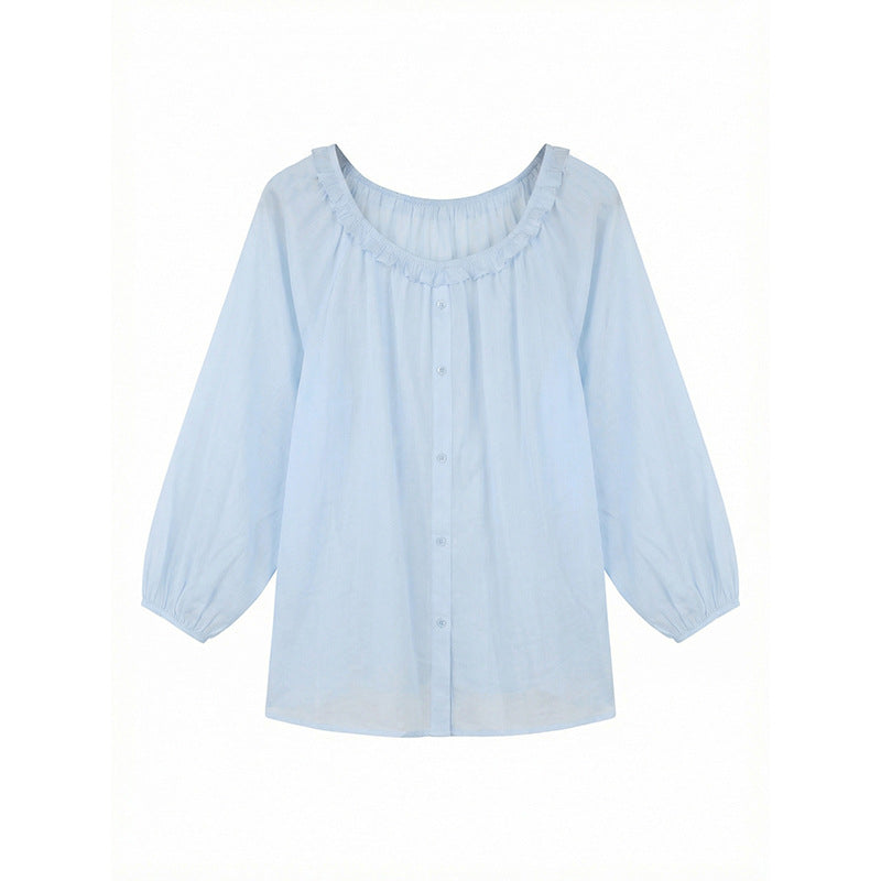 Ramie cotton ruffle leaf edge design shirt