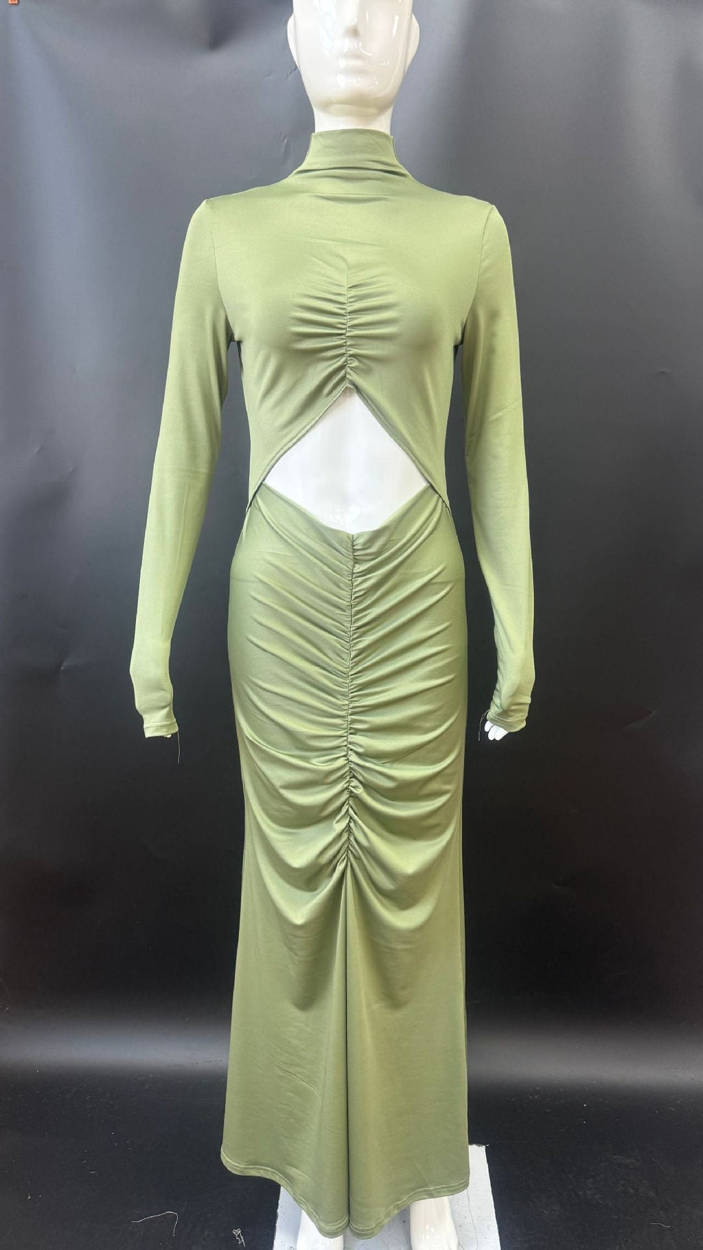 New sexy hollow solid color chest wrap hip skirt pleated slim half turtleneck dress women