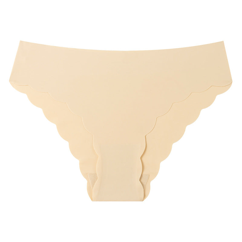 Large size underwear wavy edge low waist breathable nylon briefs ice silk invisible women's seamless underwear