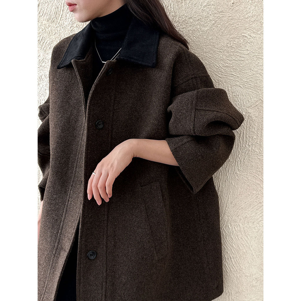 Premium texture wool retro temperament contrasting coat women's new winter simple woolen coat
