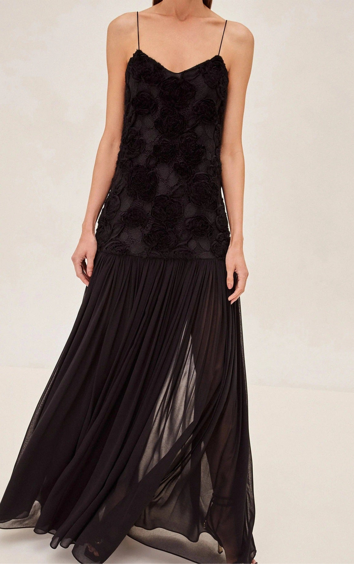 Women's new fashion celebrity chiffon long dress three-dimensional flower splicing suspender dress