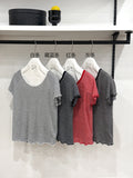 Stripe Control U-Neck Linen Shoulder Short Sleeve